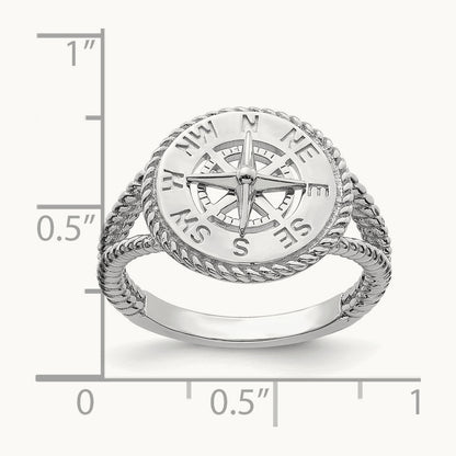 Nautical Compass Rope Ring, 14K White Gold