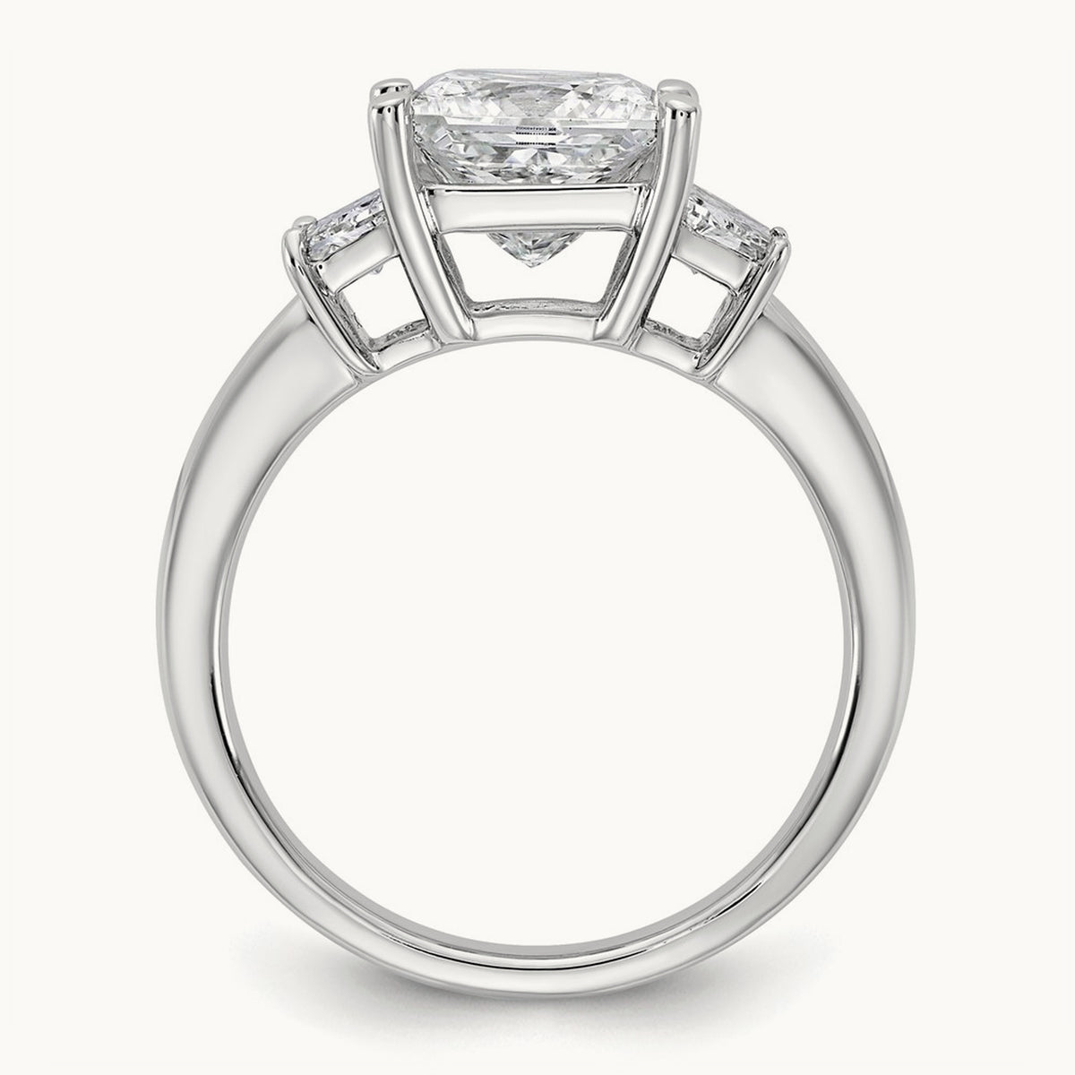 Princess & Trapezoid Engagement Ring — 14K White Gold, 3 1/3 ct, 7