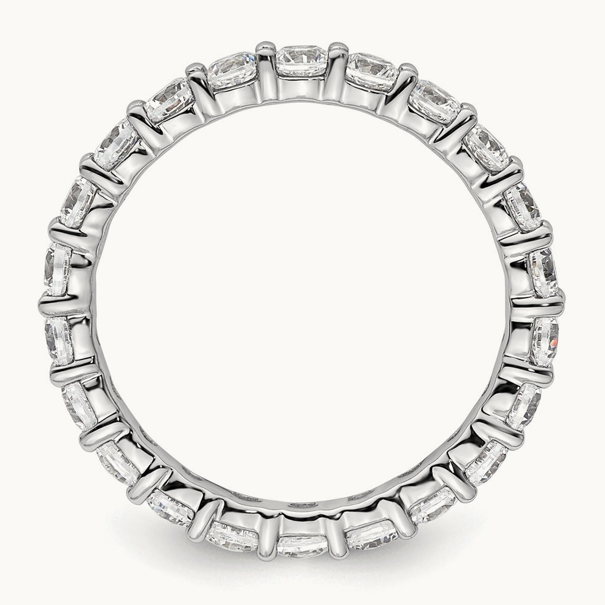 Polished Shared Prong Diamond Eternity Band — 14K White Gold, 1.98 ct, 8.5