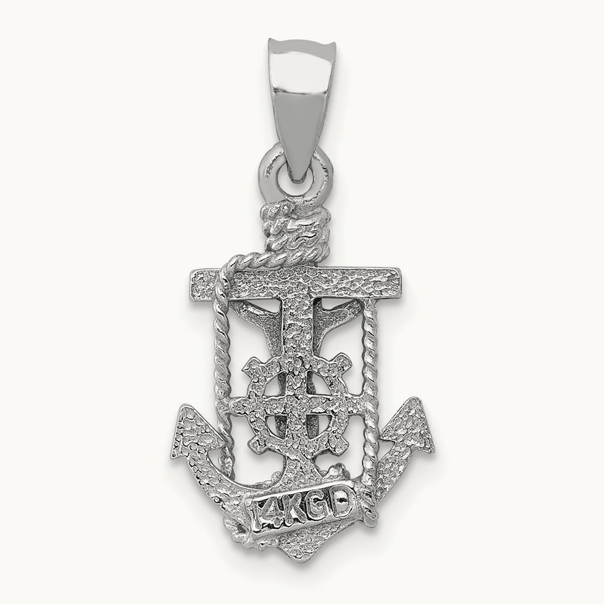 Polished Mariner Crucifix Pendant, 14K White Gold