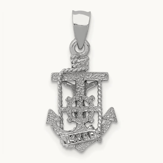 Polished Mariner Crucifix Pendant, 14K White Gold