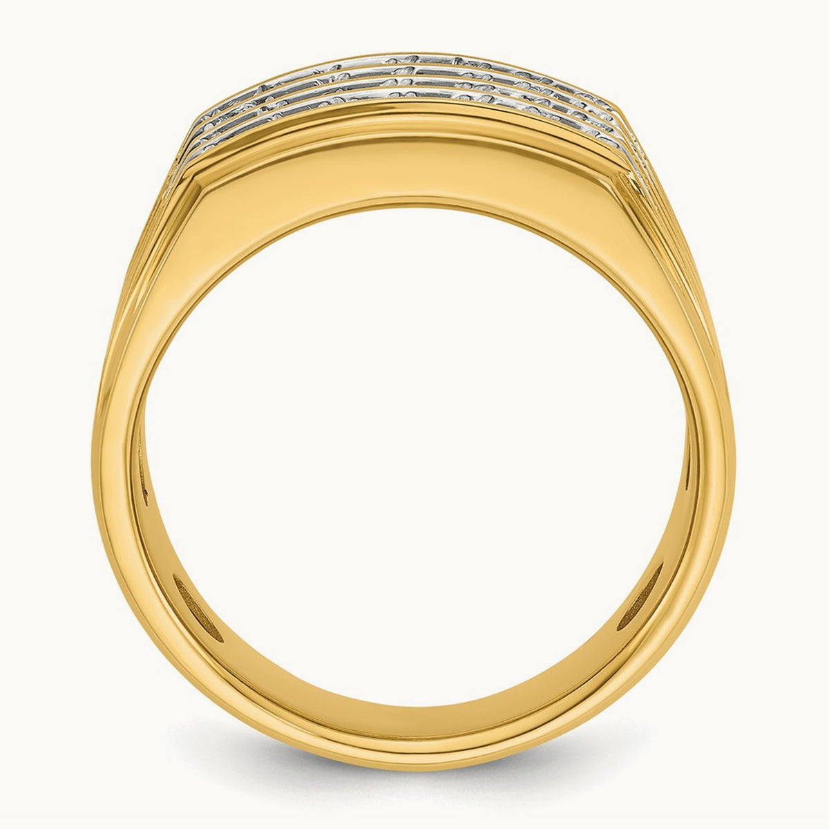 With White Rhodium 4 Row Men's Ring, 1.50 ct tw Lab-Grown Diamond — 14K Yellow & Rhodium
