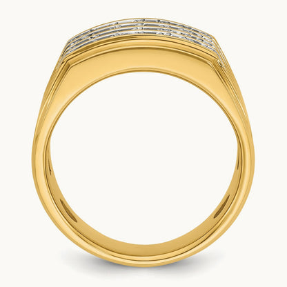 With White Rhodium 4 Row Men's Ring, 1.50 ct tw Lab-Grown Diamond — 14K Yellow & Rhodium