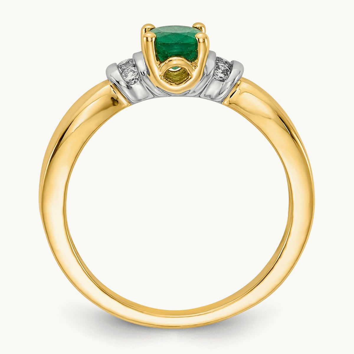 Diamond and Oval Emerald Ring, 14K with Rhodium