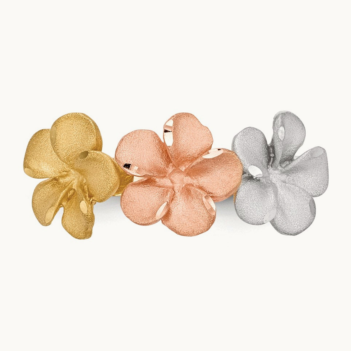 w/White Rhodium Satin D/C 3-Plumerias Ring, 14K Two-tone