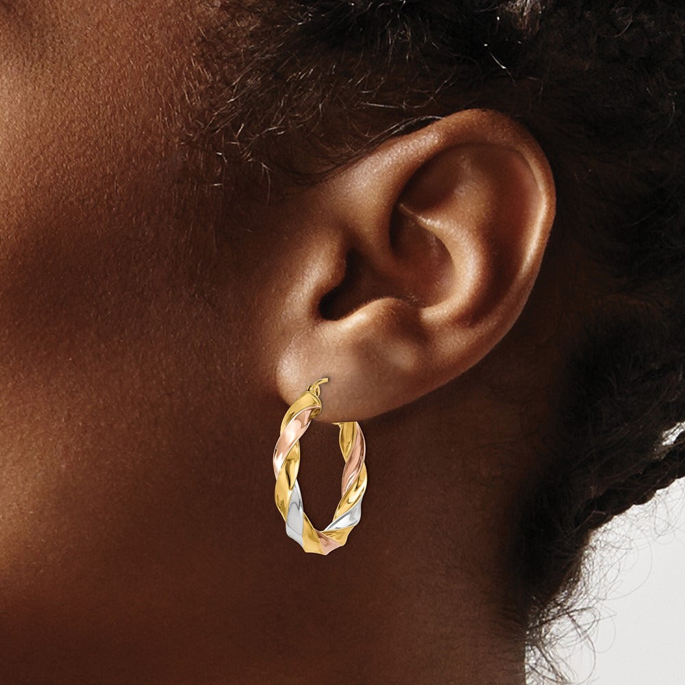 Tri-color Light Twisted Hoop Earrings — 29mm