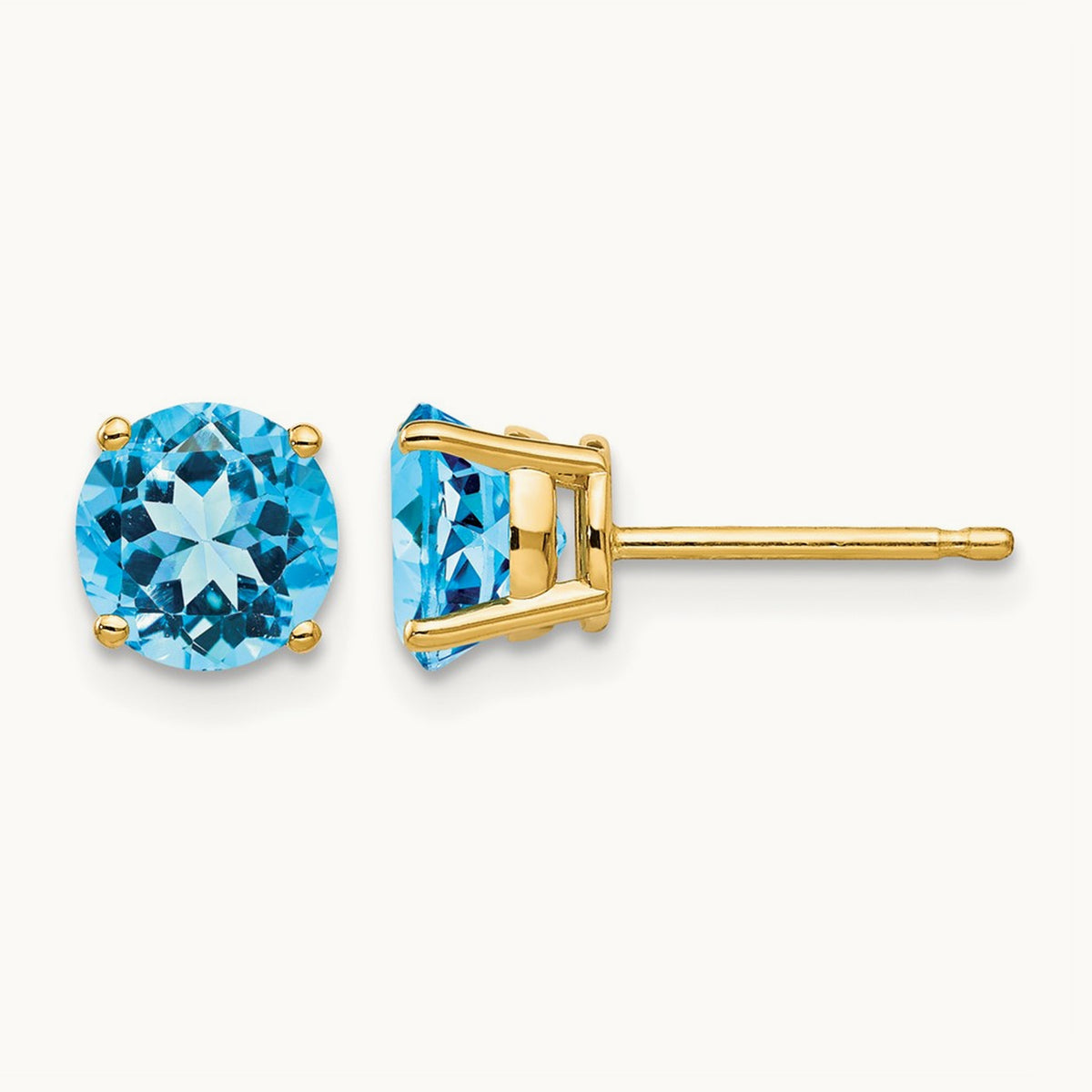 Blue Topaz Earrings, 6mm, 14K