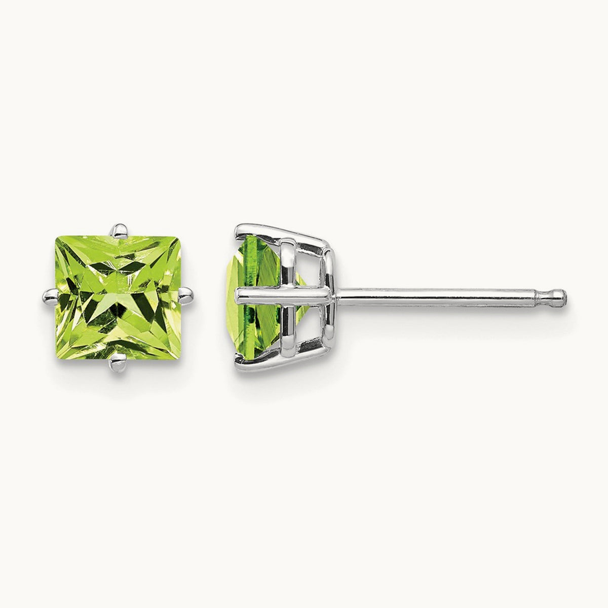 Square Step Cut Peridot Earrings, 5mm, 14K White Gold