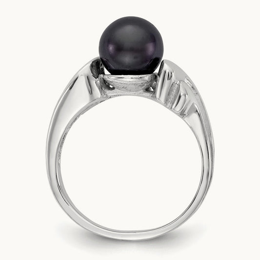 Black FW Cultured Pearl ring, 7mm, 14K White Gold