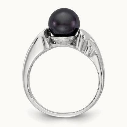 Black FW Cultured Pearl ring, 7mm, 14K White Gold