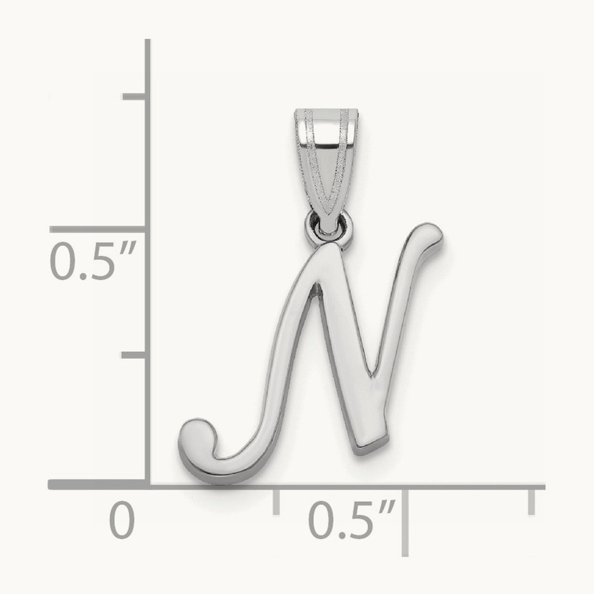 White Gold Script Letter N Initial Pendant, 14K White Gold