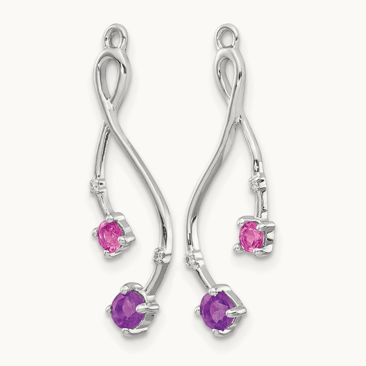 Diamond, Amethyst and Pink Tourm Earring Jackets, 14K White Gold