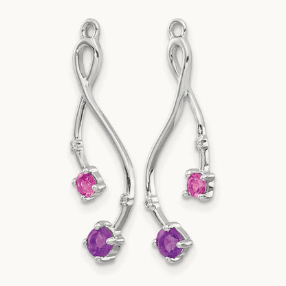 Diamond, Amethyst and Pink Tourm Earring Jackets, 14K White Gold