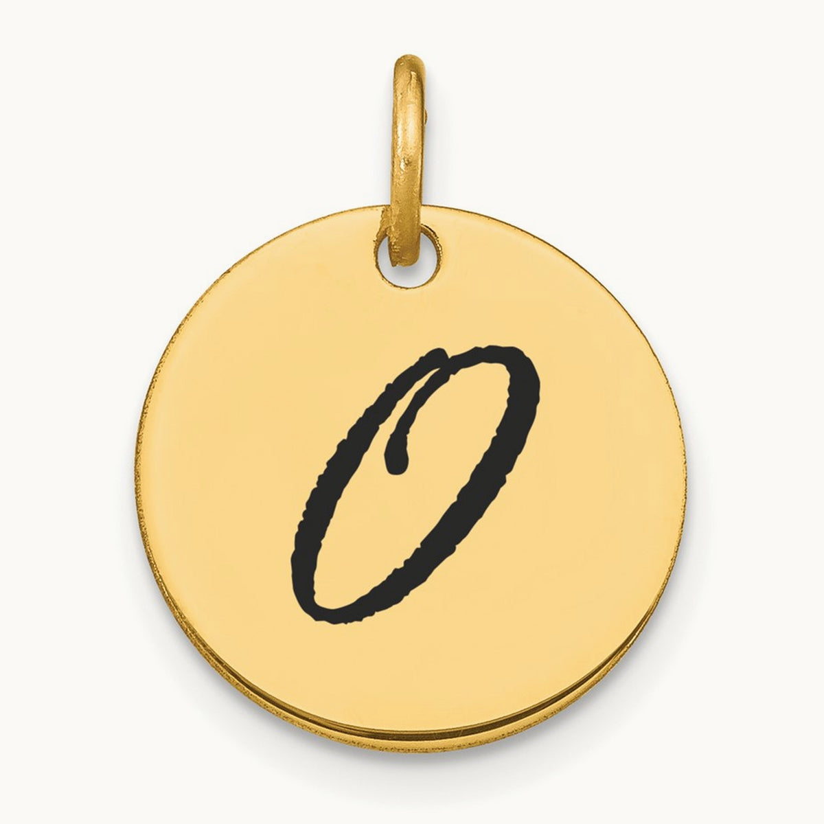 Polished Black Enamel Initial Disk Charm — 14K Yellow Gold, O