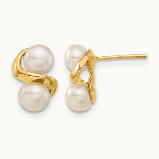 5- White Button FWC Pearl Earring and Pendant Set, 6mm, 14K