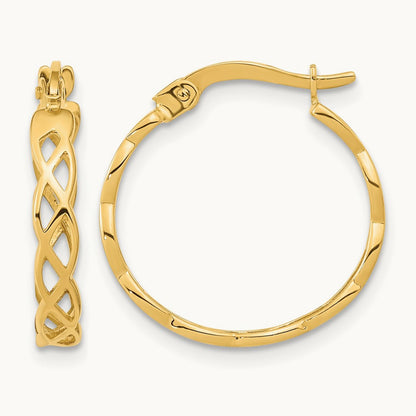 Polished Intertwined Filigree Hoop Earrings — 14K Yellow Gold