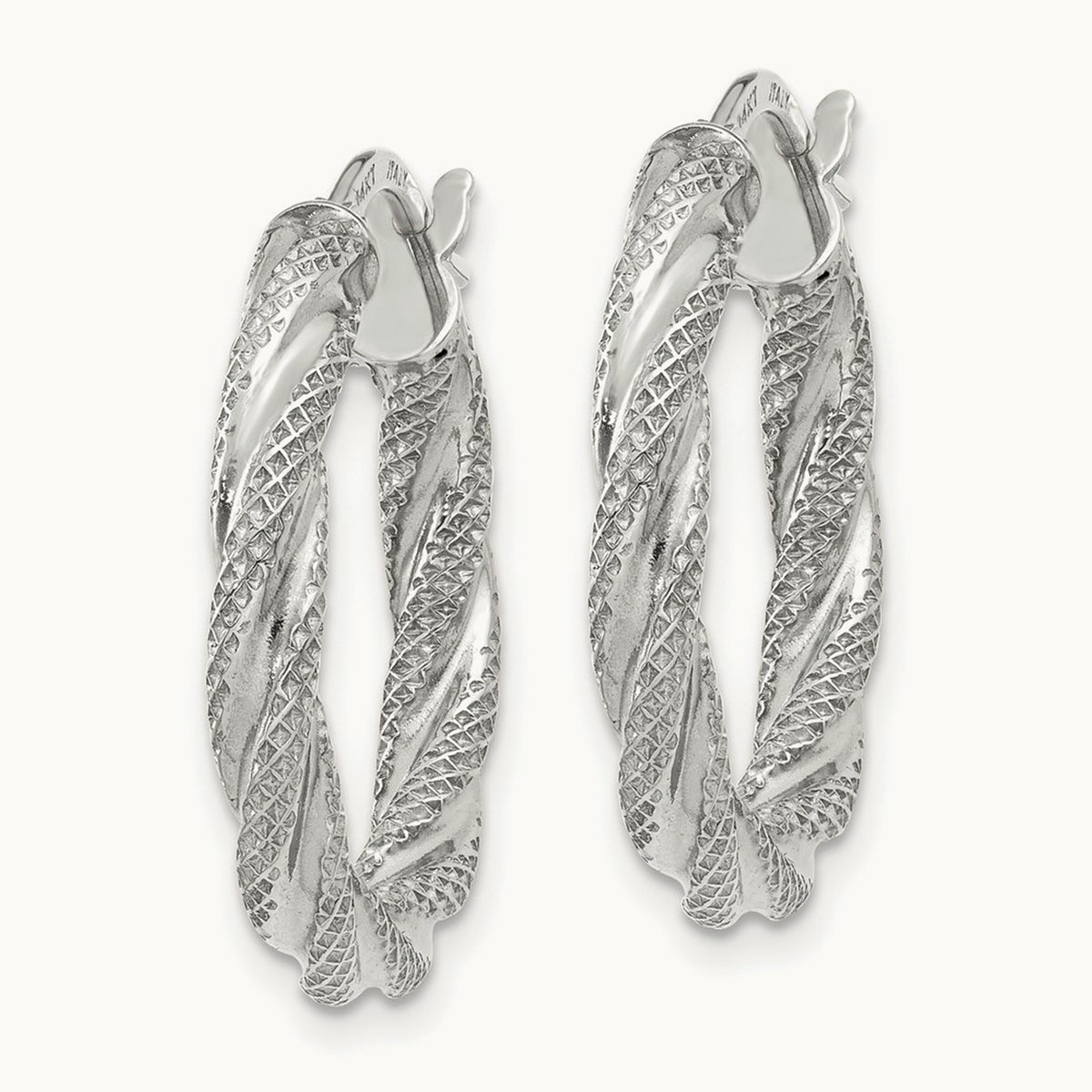 Twisted Textured Hoop Earrings — 14K White Gold, 20mm