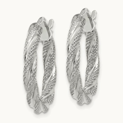 Twisted Textured Hoop Earrings — 14K White Gold, 20mm
