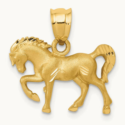 Satin Diamond-cut Horse Pendant, 14K