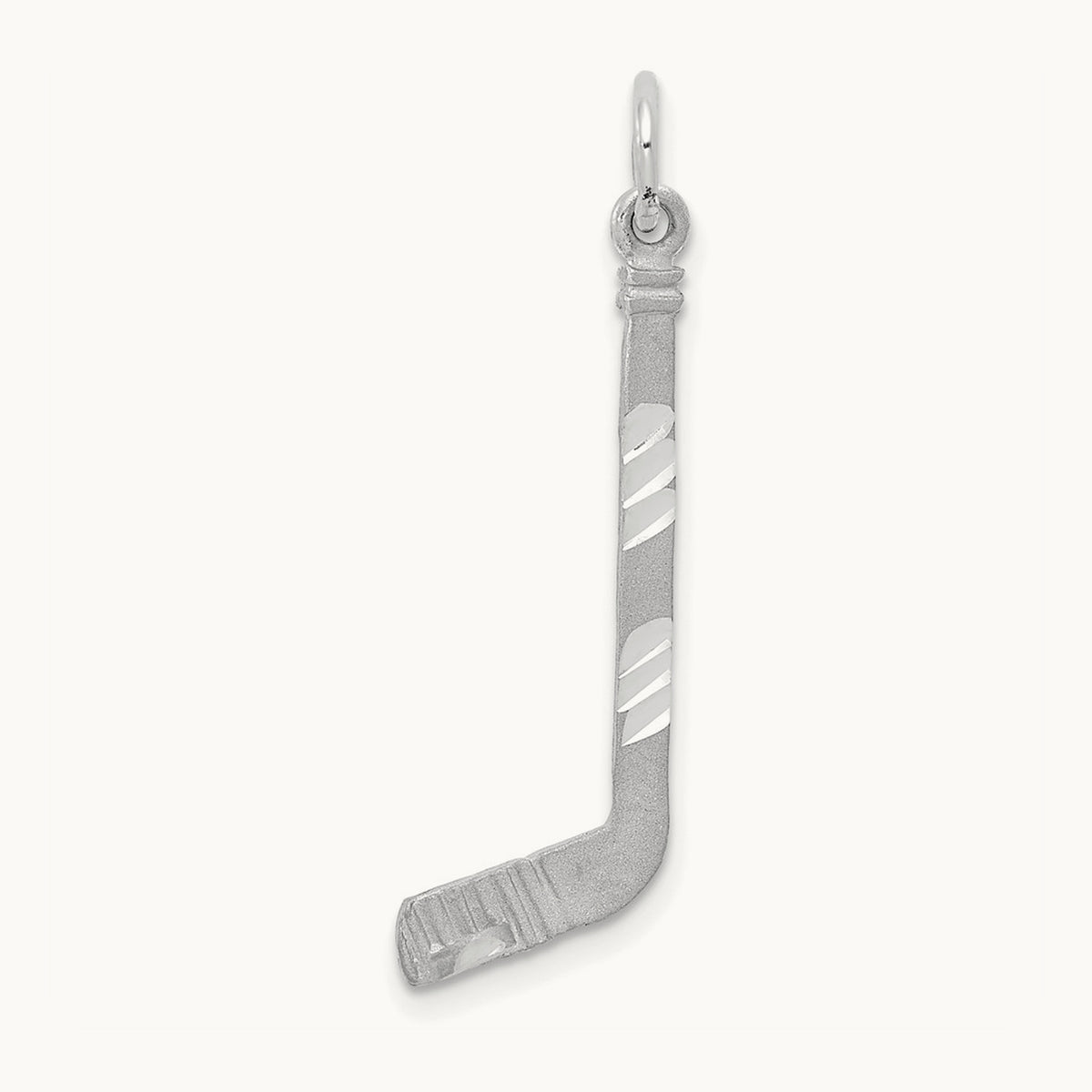Satin Diamond-cut Hockey Stick Charm — 14K White Gold