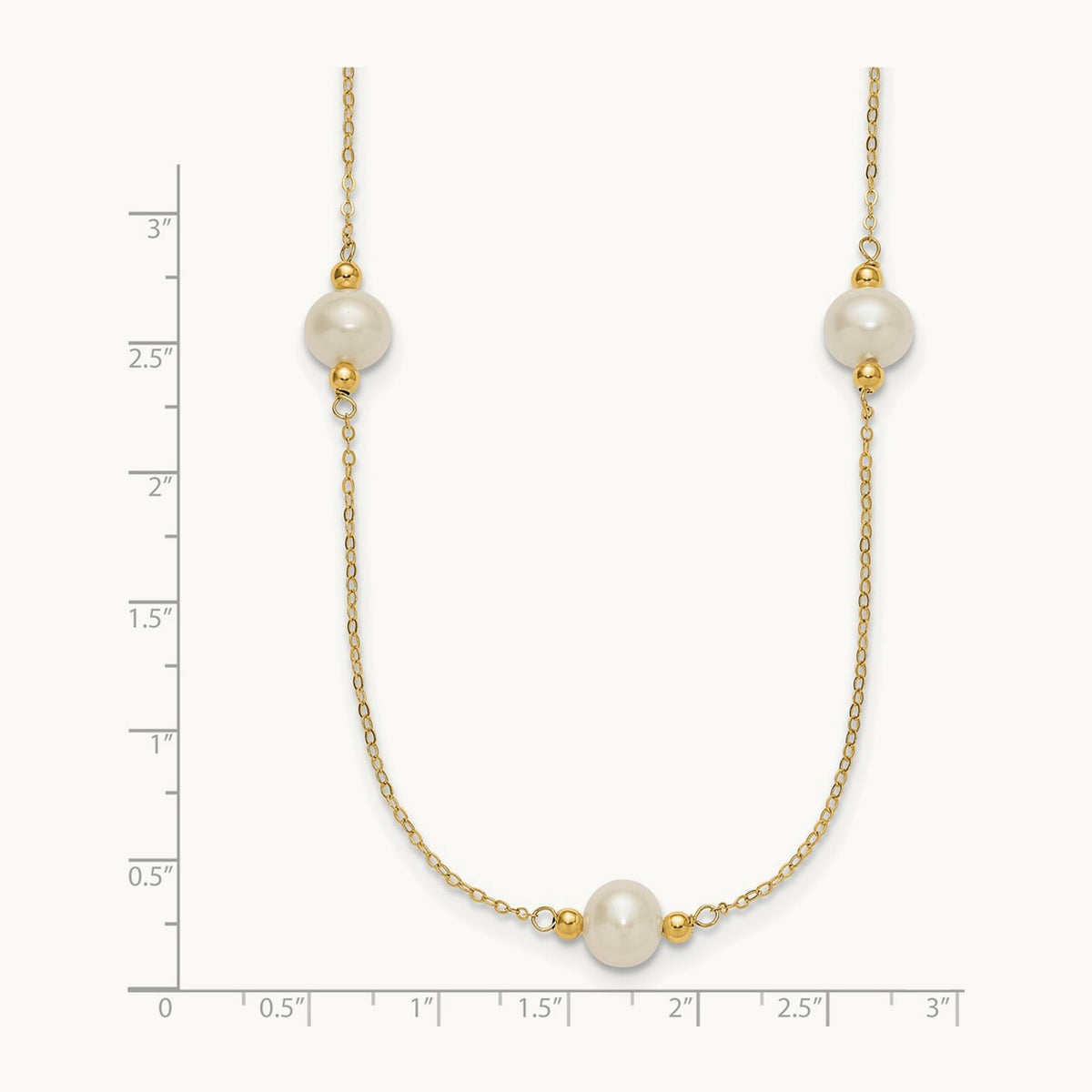 8- Near-round White FWC Pearl 5 Station 18in Necklace, 9mm, 14K