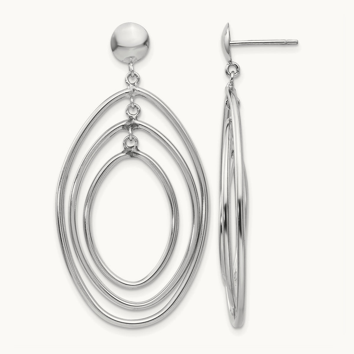 Oval Circle Dangle Post Earrings, 14K White Gold