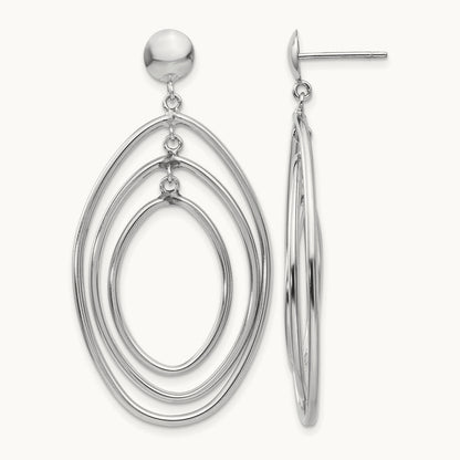 Oval Circle Dangle Post Earrings, 14K White Gold