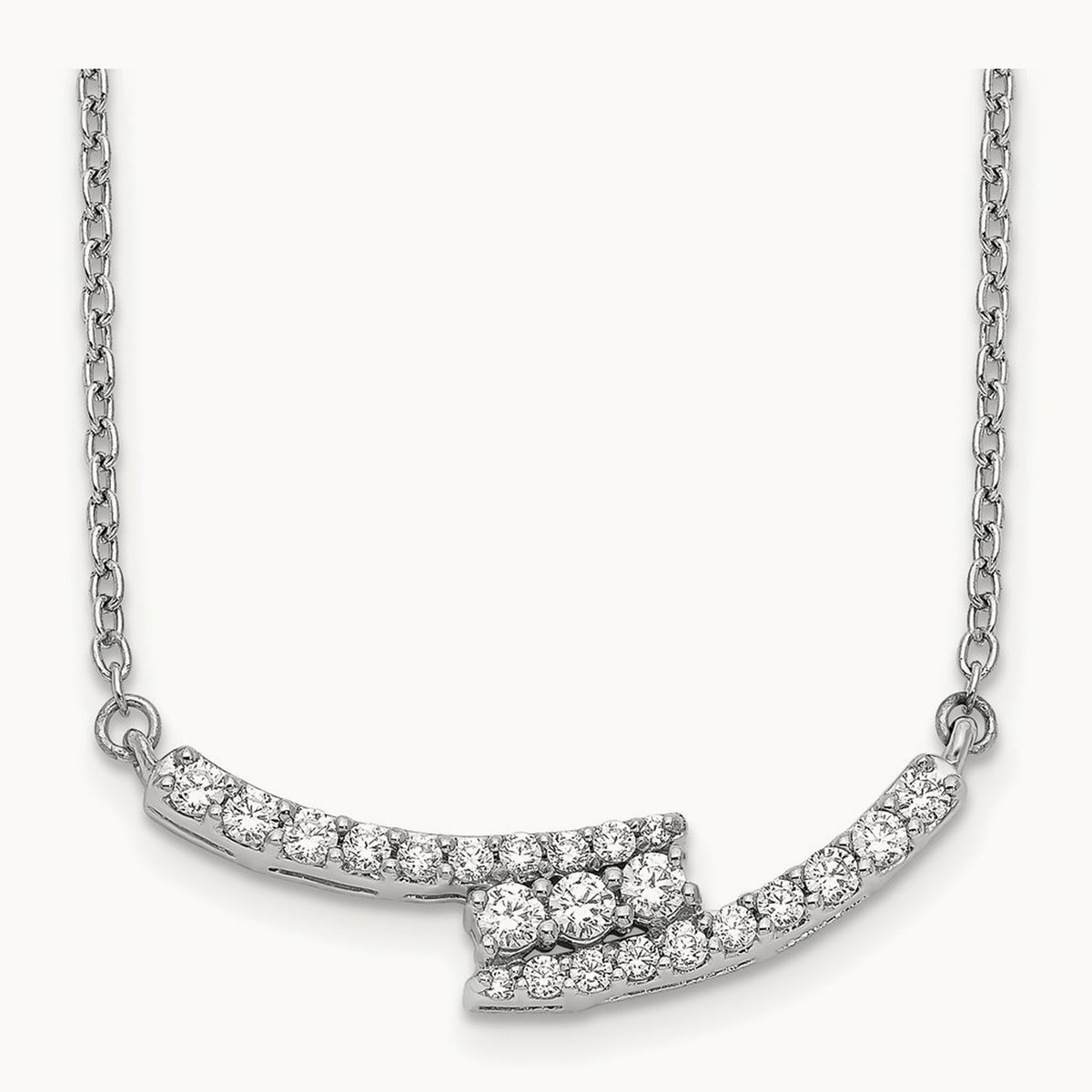 Diamond Curved Bar 18 inch Necklace, 14K White Gold