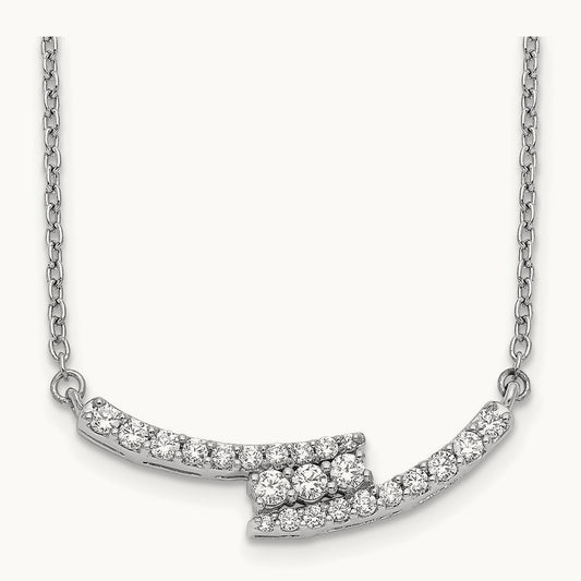 Diamond Curved Bar 18 inch Necklace, 14K White Gold
