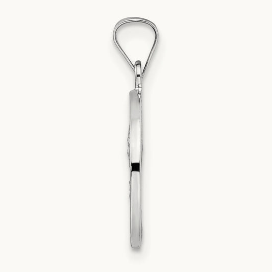 Polished and Satin Hollow Matka Boska Medal Pendant, 14K White Gold