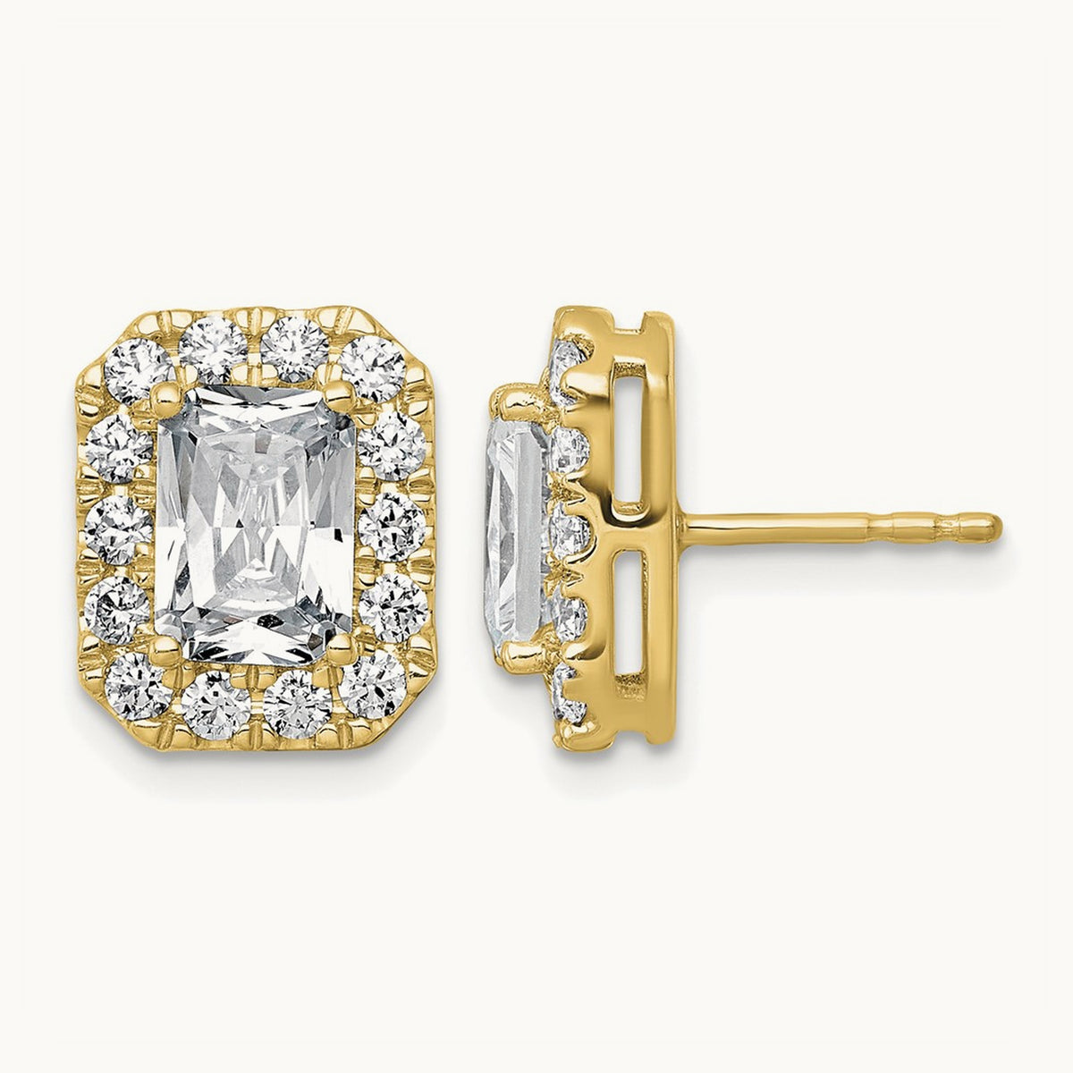 Radiant Halo Post Earrings, 0.50-8.50 ct tw Lab-Grown Diamond — 3 7/8 ct, 14K Yellow Gold