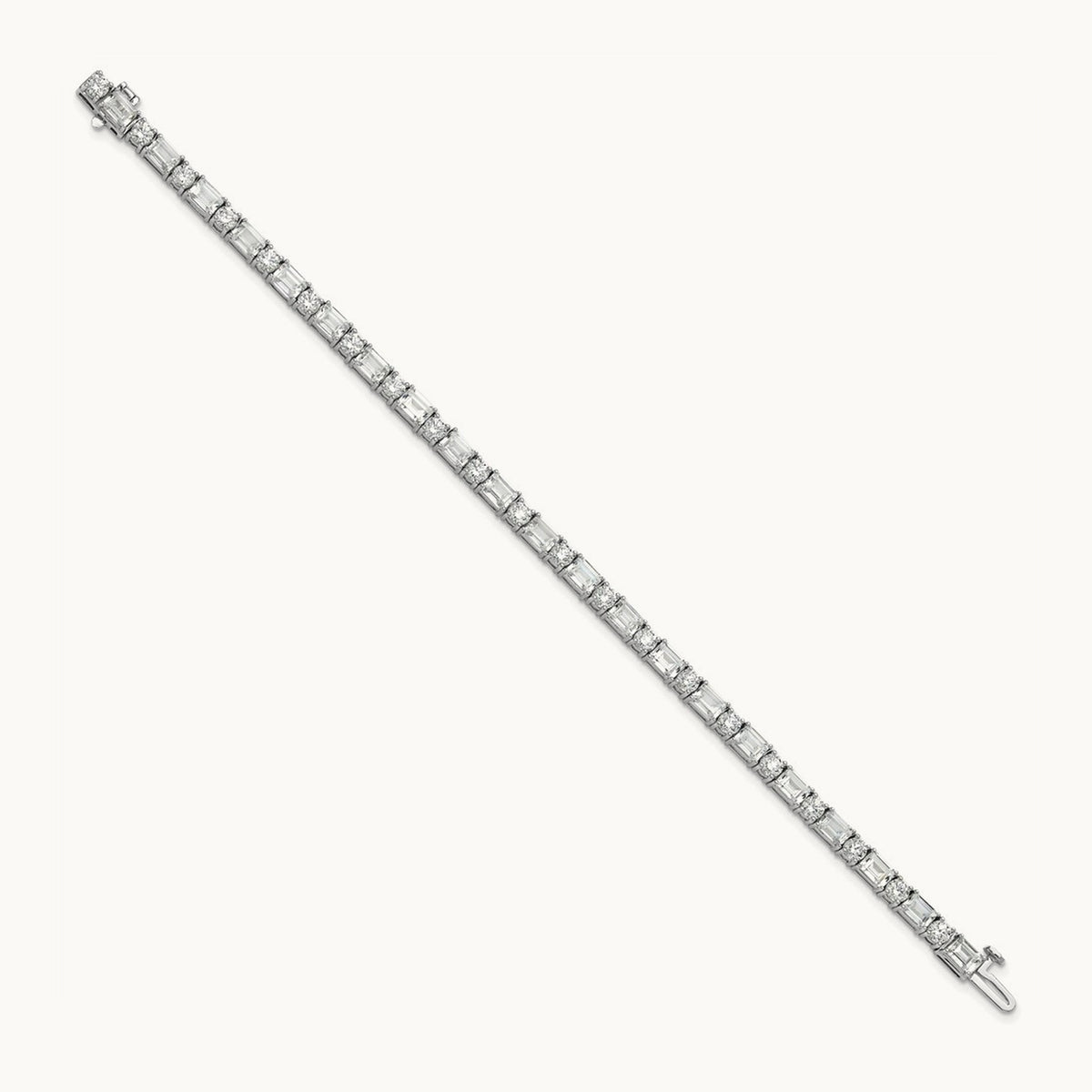 Emerald/Round Tennis Bracelet, 10.00 ct tw Lab-Grown Diamond — 14K White Gold
