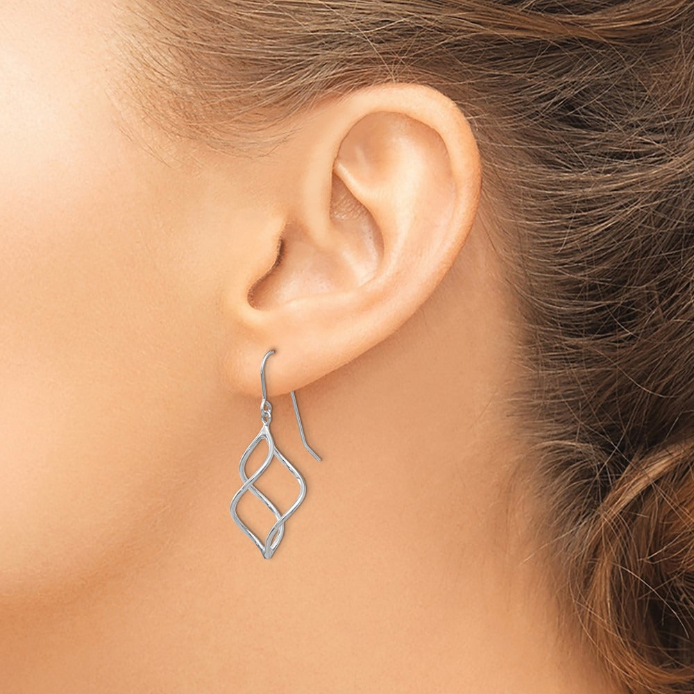 Polished Short Twisted Dangle Earrings — 14K White Gold