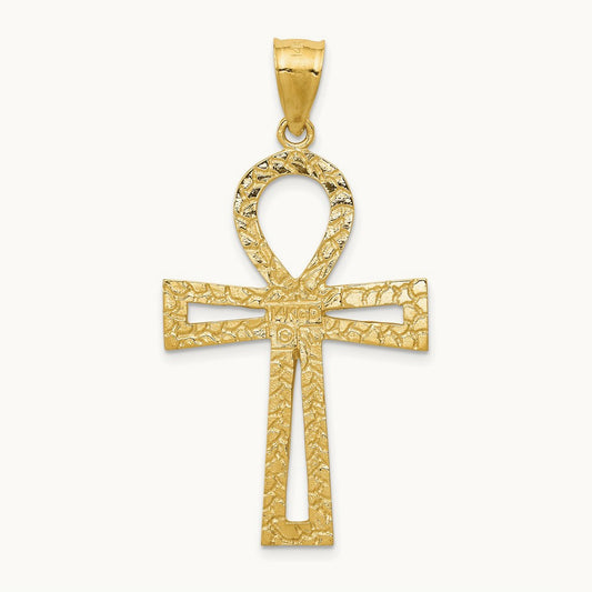 Ankh Cross Pendant — 14K Yellow Gold, 45mm