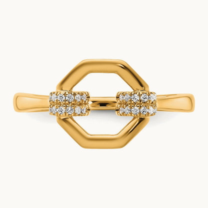 Polished Diamond Octogon Fashion Ring, 14K
