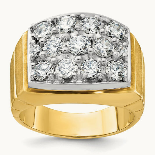 14ktt IBGoodman Men's Polished Satin & Grooved Cluster Diamond Ring
