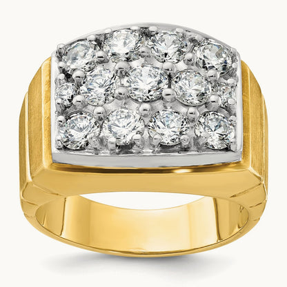 14ktt IBGoodman Men's Polished Satin & Grooved Cluster Diamond Ring