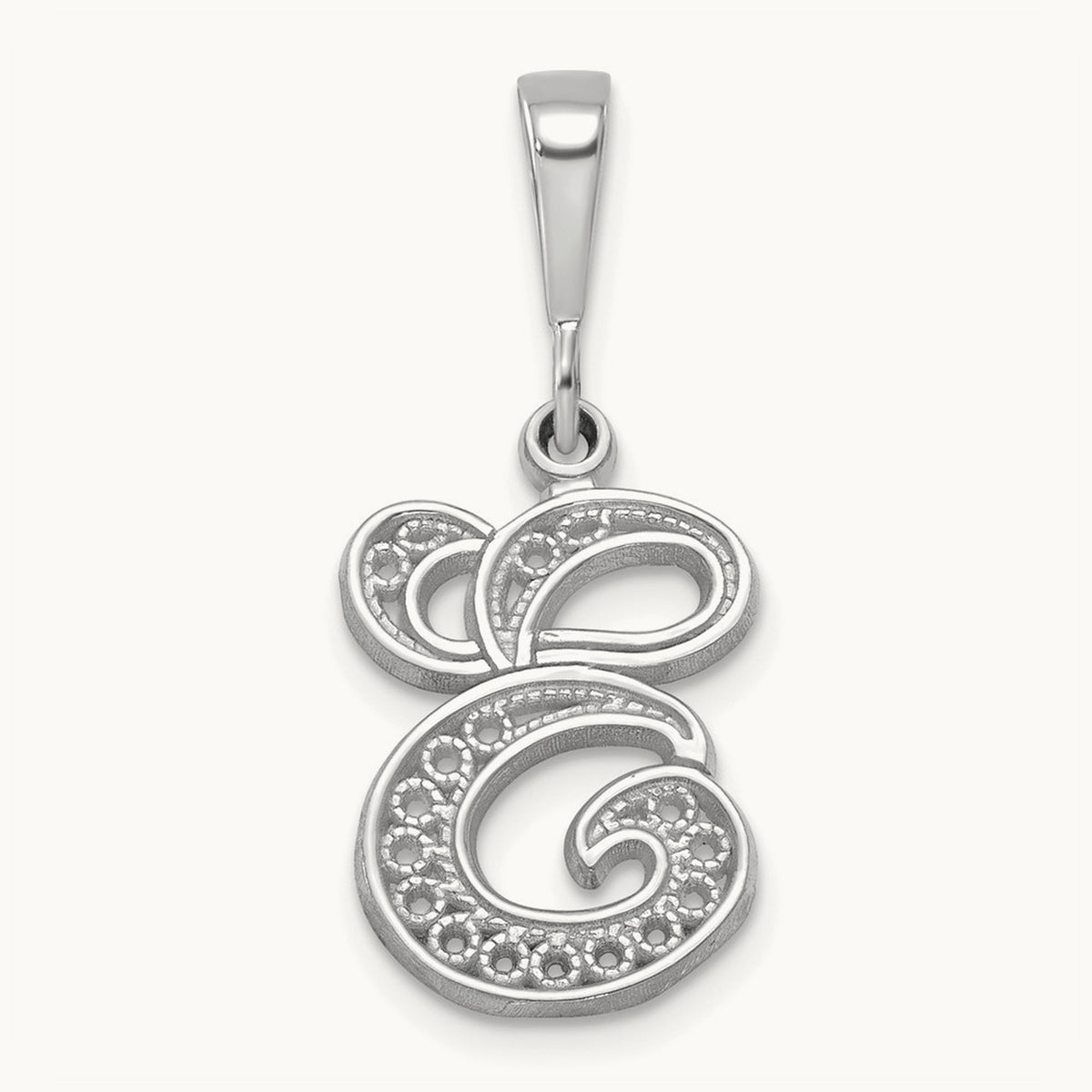 Solid Polished Script Filigree Initial Pendant — E