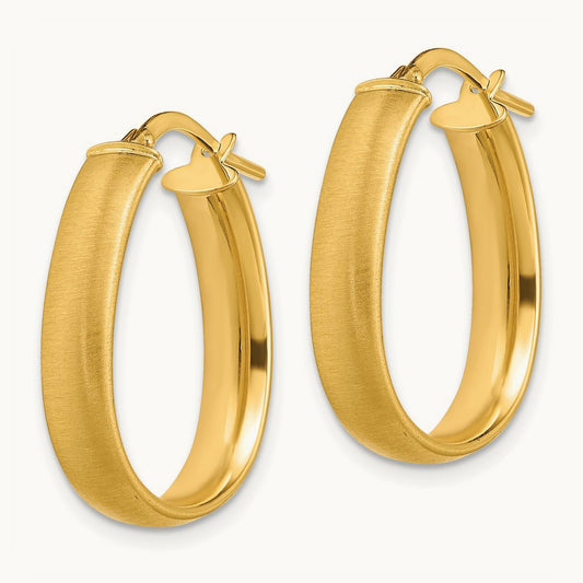 4.85x18. Satin and Polished Teardrop Hoop Earrings, 5mm, 14K