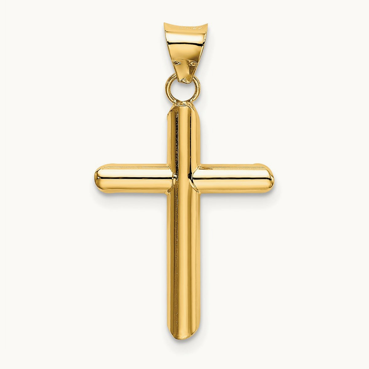 Polished Tube Cross Pendant — 14K Yellow Gold