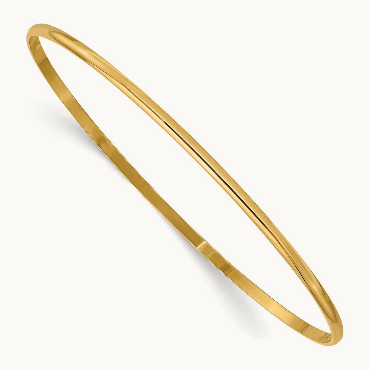 Solid Polished Half-Round Slip-On Bangle — 14K Yellow Gold, 2mm