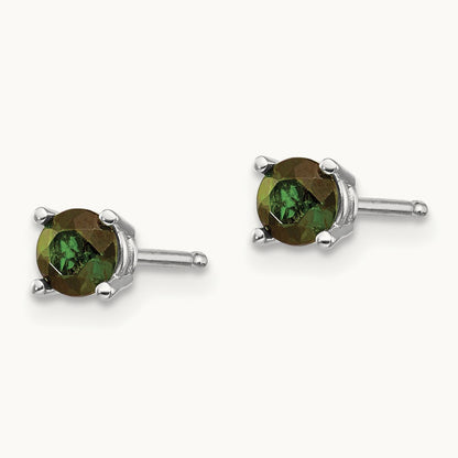 Green Tourmaline Earrings, 14K White Gold