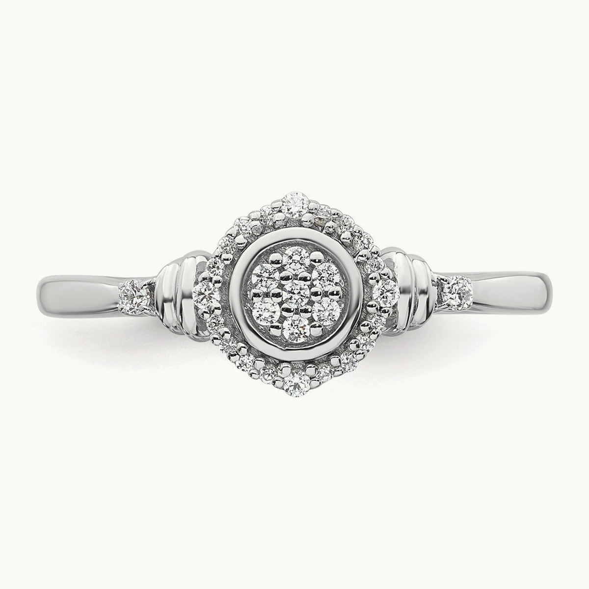 Complete Diamond Round Cluster Halo Engagement Ring, 1.4mm thick — 14K White Gold