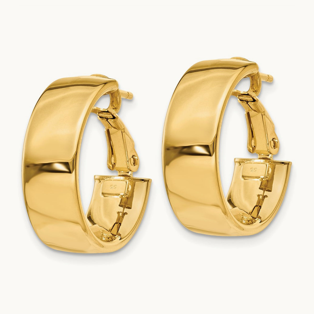 Polished Omega Back Hoop Earrings, 6.75mm, 14K