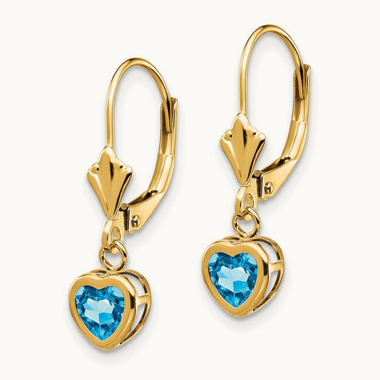 Heart Blue Topaz Earrings, 5mm, 14K