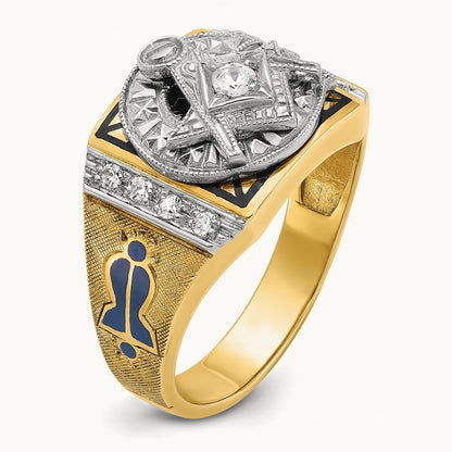 14ktt IBGoodman Men's Enameled & Diamond Blue Lodge Masonic Ring