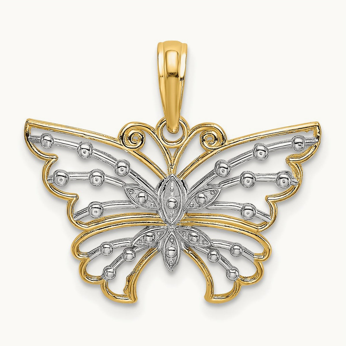 And Diamond-cut Butterfly Charm — 14K Yellow Gold & Rhodium