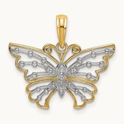 And Diamond-cut Butterfly Charm — 14K Yellow Gold & Rhodium