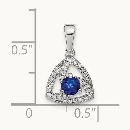 Diamond and Blue Sapphire Triangle Pendant, 14K White Gold