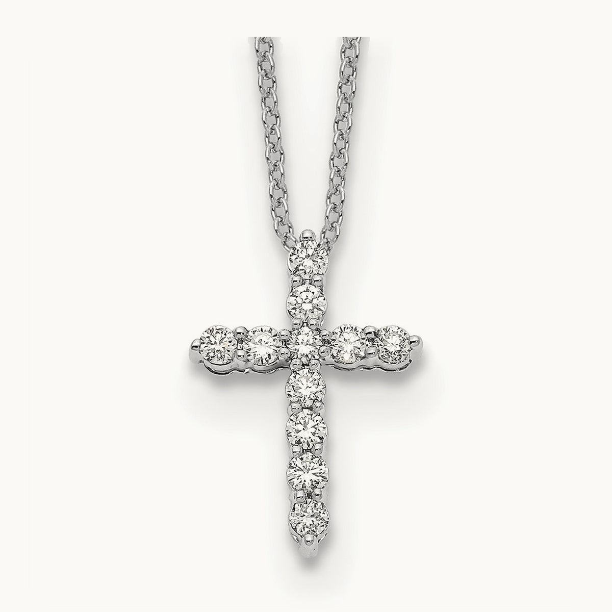 Diamond Cross 18 inch Necklace, 14K White Gold